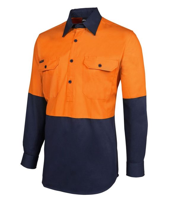 JB's Wear 6HVCF Hi Vis Close Front L/S Work Shirt