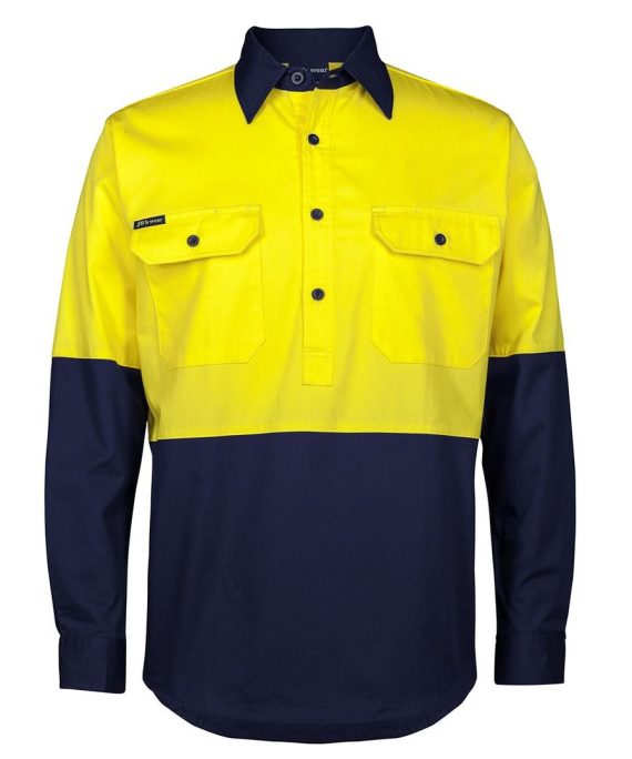 JB's Wear 6HVCS Hi Vis Close Front L/S 150g Work Shirt