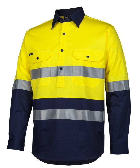 JB's Wear 6HWCS Hi Vis (D+N) Close Front L/S 150g Work Shirt